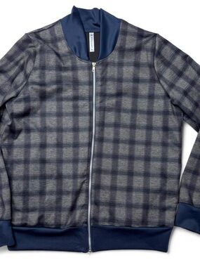 Piphany Navy and Gray Plaid Bomber Jacket